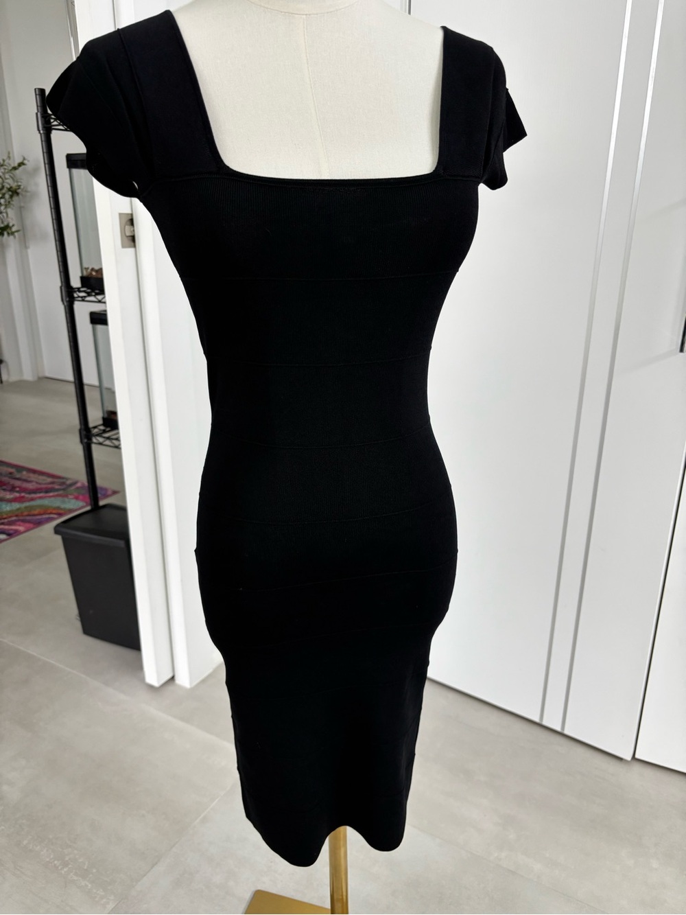 Max Studio Black Square Neck Midi Sheath Dress